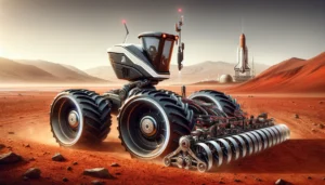 Karl Hoffman Concept art of the entirely robotic electric tractor from a rocket science company, now placed in a Mars landscape. The tractor should be equipped wit4