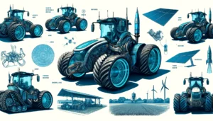 Karl Hoffman Detailed and vivid concept art of the futuristic electric tractor designed by rocket scientists and electrical engineers, shown from various angles. T12