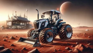 Karl Hoffman Detailed and vivid concept art of the same entirely robotic electric tractor designed by a rocket science company, now on Mars. Show the tractor on a 3