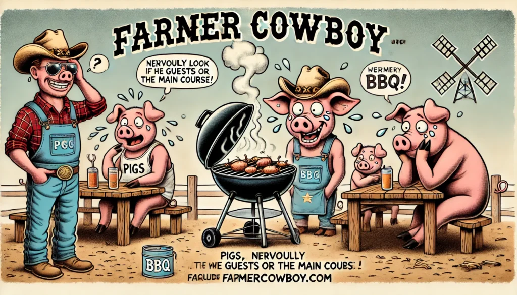 Farmer Hosts BBQ – Pigs Nervously Check Guest List for “Uncle Porky!”